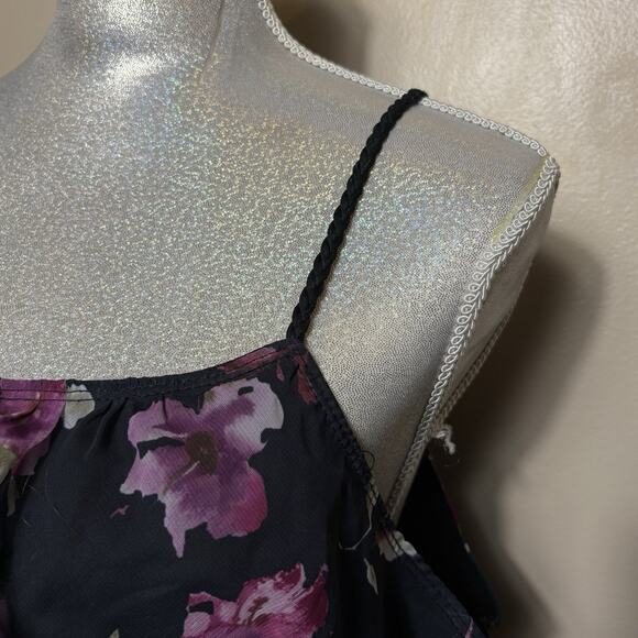 Fahion Bug Womens Floral Black Chiffon Tank Top Baby Doll XL Braided Straps Goth - Picture 3 of 12